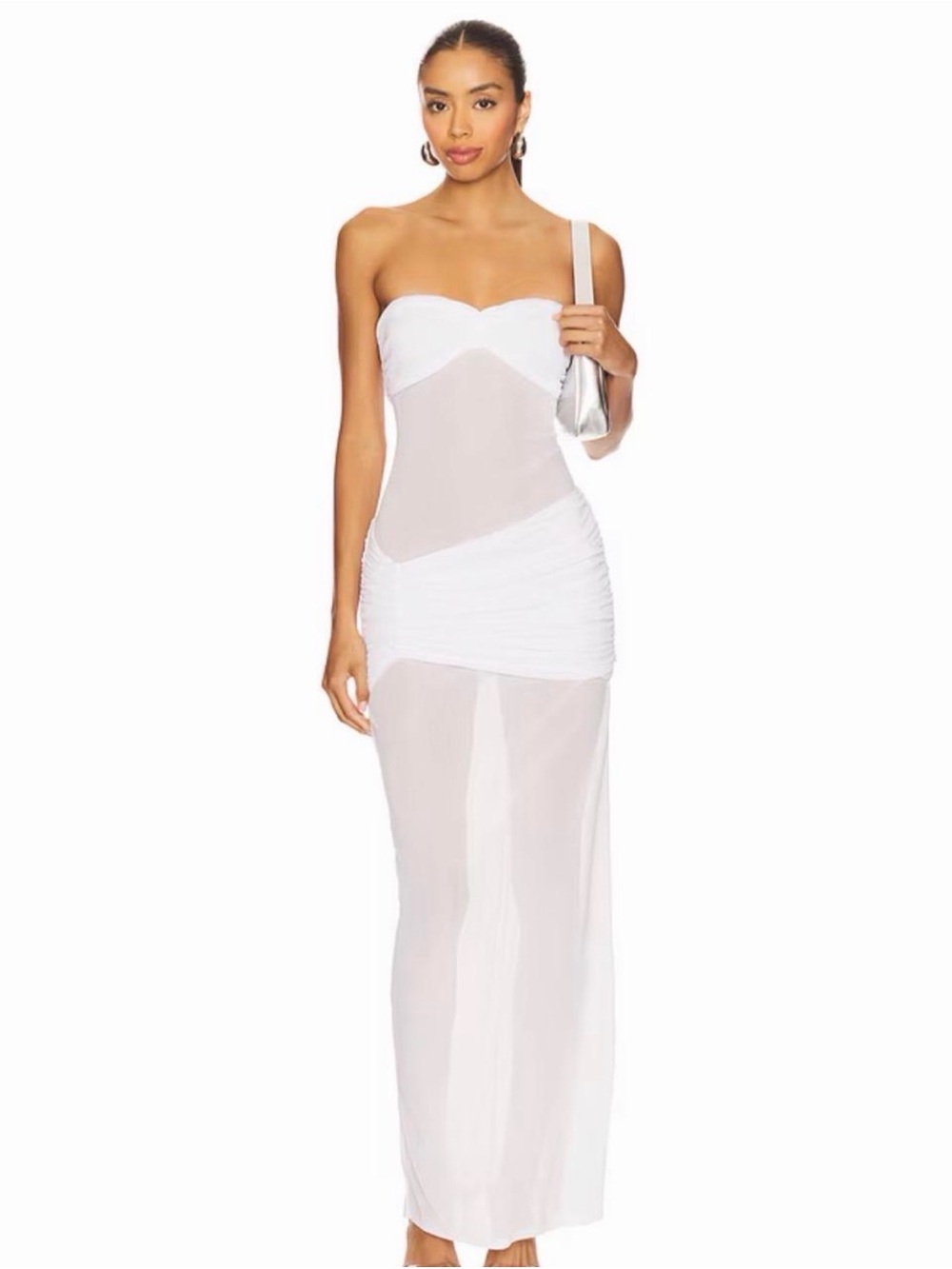 NBD Lia Maxi Dress in White strapless sheer